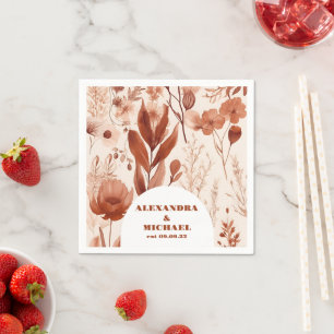 Blue Watercolor  Wildflowers Wedding Napkin