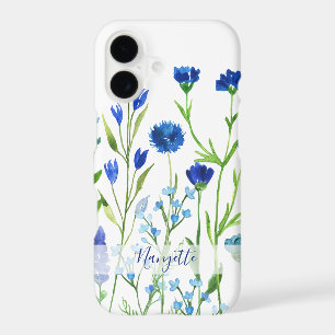 Blue Watercolor Wildflowers with name