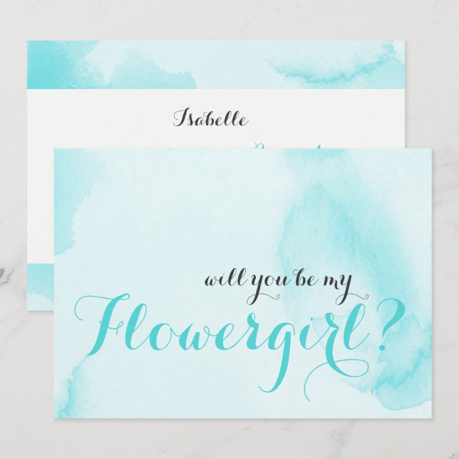 Blue Watercolor | Will you be my Flowergirl Invitation (Front/Back)