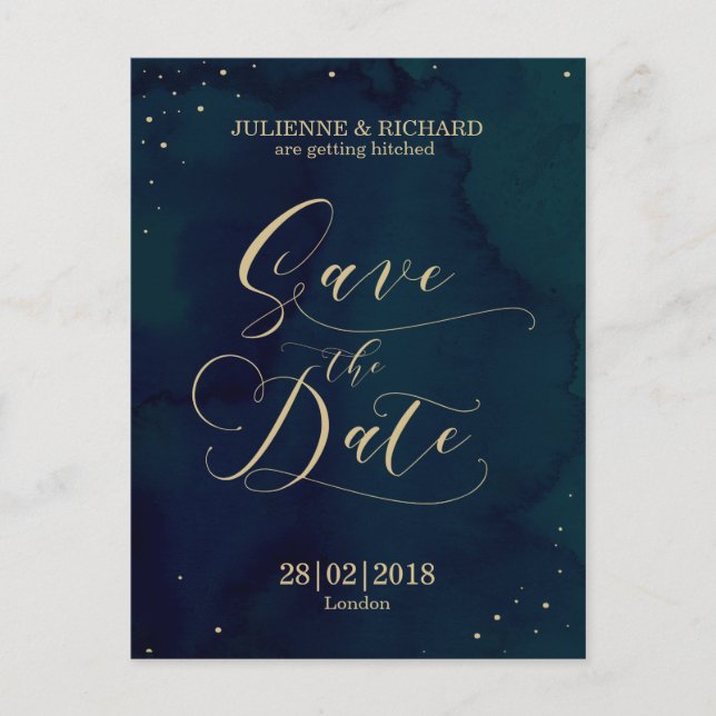 Blue Watercolor Winter Save the Date Postcard (Front)