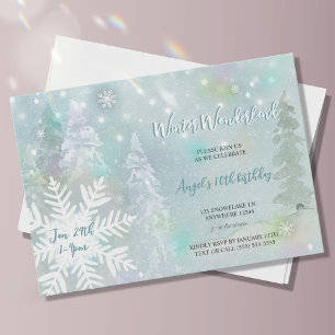 Blue Watercolor Winter Wonderland Birthday  Invitation