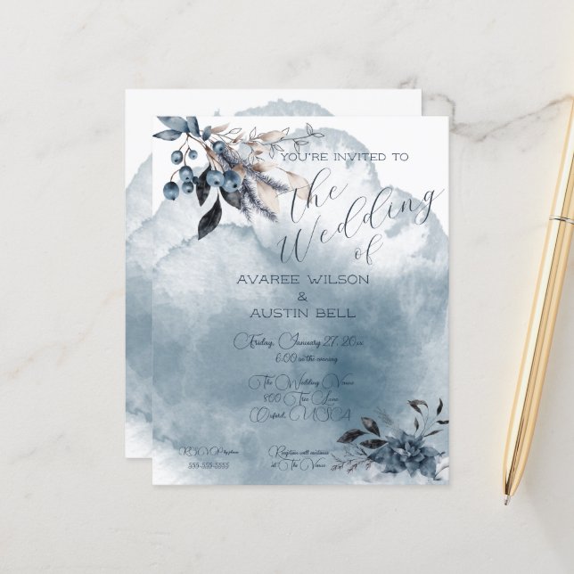 Blue Watercolor Winterberries (Front/Back In Situ)