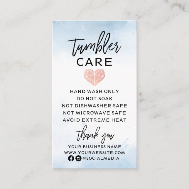 Blue Watercolor with Heart Tumbler Care Business Card (Front)