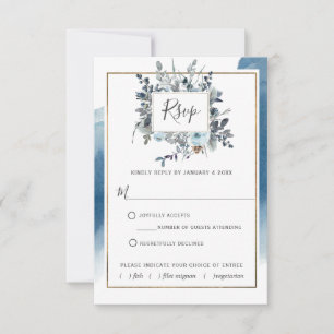 Blue Watercolor with/out Meal Choices RSVP Card