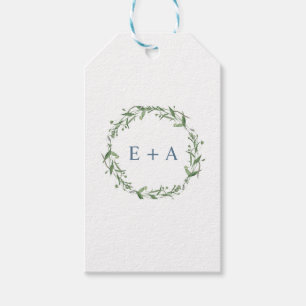Blue Watercolor Wreath Monogram Gift Tags