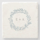 Blue Watercolor Wreath Monogram Wedding Favour