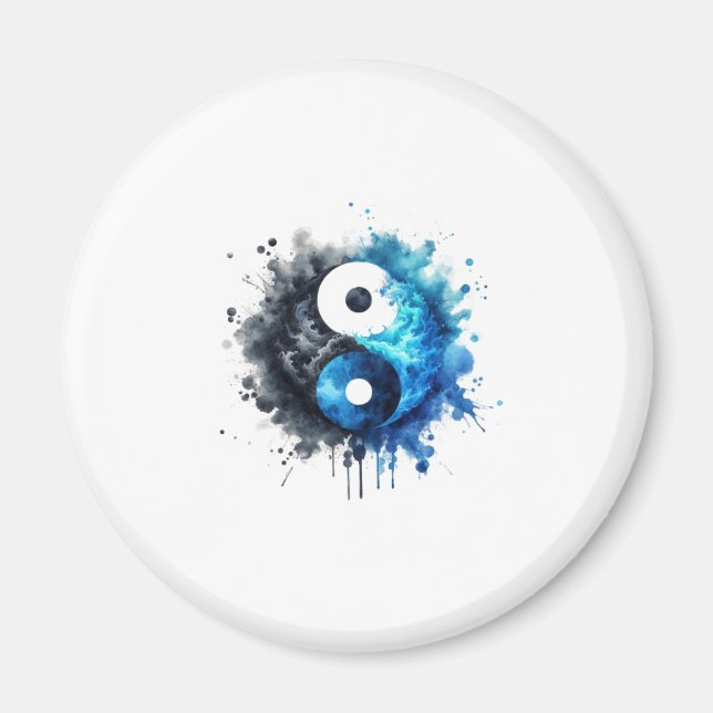Blue Watercolor Yin and Yang Magnet (Front)