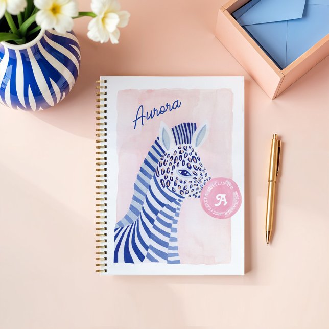 Blue Watercolor Zebra Animal Blowing Gum Bubble Planner (Blue Watercolor Zebra Animal Blowing Gum Bubble Planner)