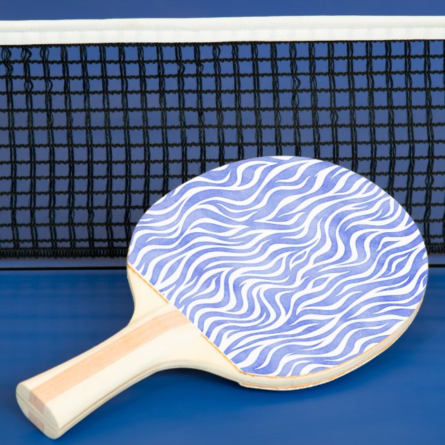 Blue Watercolor Zebra Print Ping Pong Paddle (Insitu)