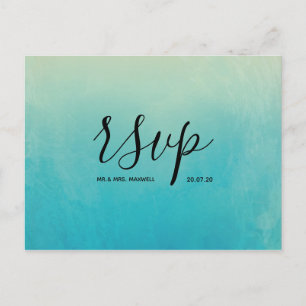 Blue Watercolour Beach Wedding Rsvp Invitation Postcard