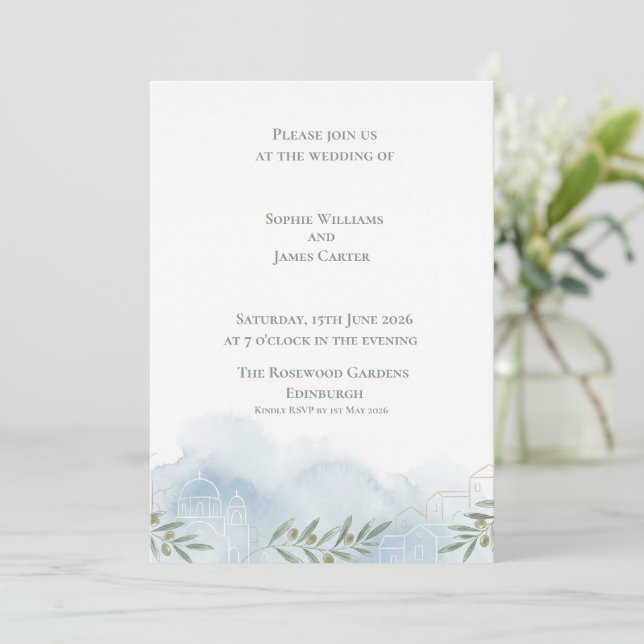 Blue Watercolour Chapel Scottish Wedding Invitation (Standing Front)