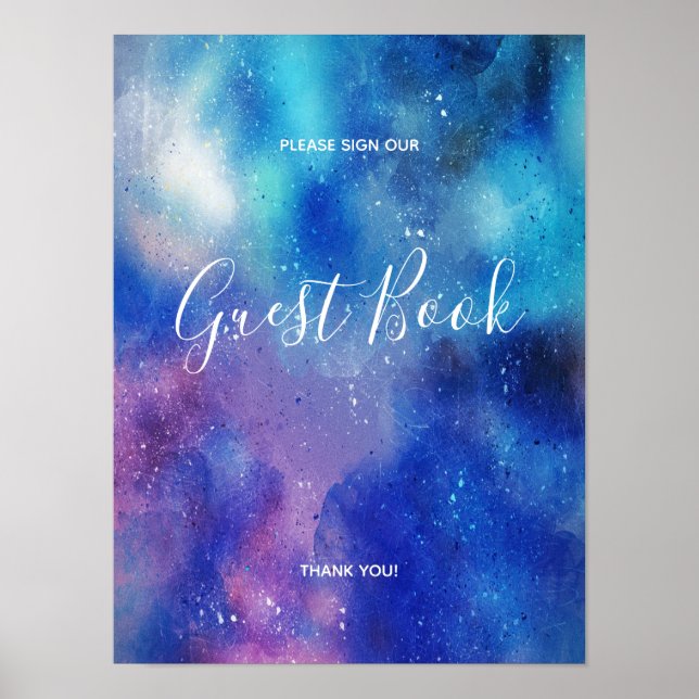 Blue Watercolour Confetti Guest Book Sign Poster (Front)