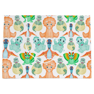 Blue Watercolour Dinosaur Birthday Baby Shower Large Gift Bag