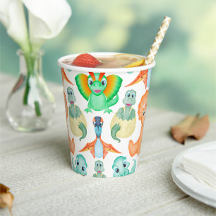 Blue Watercolour Dinosaur Birthday Baby Shower Paper Cups