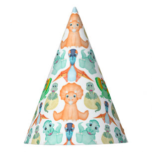 Blue Watercolour Dinosaur Birthday Baby Shower Party Hat