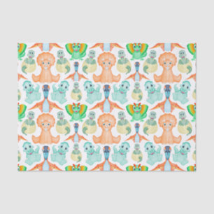 Blue Watercolour Dinosaur Birthday Baby Shower Tissue Paper