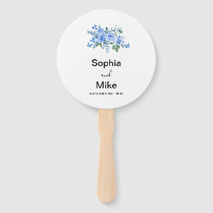 Blue Watercolour Floral and Butterflies Wedding  Hand Fan