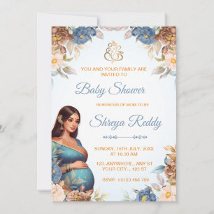 Blue Watercolour Floral Indian Baby Shower Invite