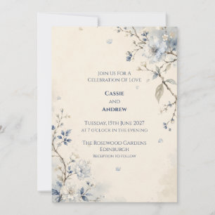 Blue Watercolour Floral Wedding Invitation