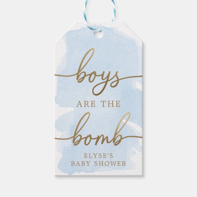 Blue Watercolour Gold Bath Bomb Favour Tag (Front)