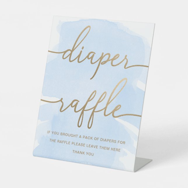 Blue Watercolour Gold Diaper Raffle Pedestal Sign (Front)