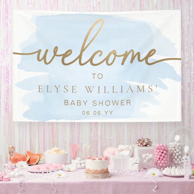 Blue Watercolour Gold Welcome Banner (Party)
