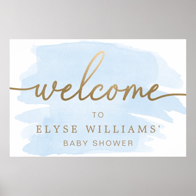 Blue Watercolour Gold Welcome Sign (Front)