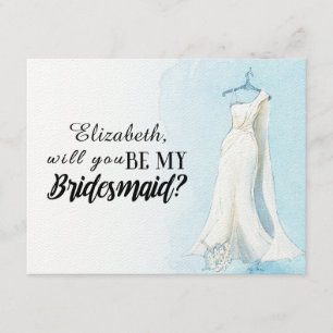 Blue Watercolour Gown "Will you be my bridesmaid" Invitation