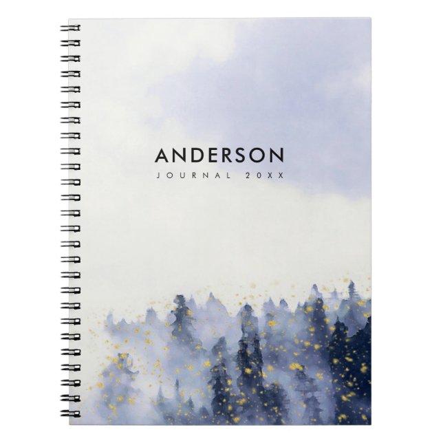 BLUE WATERCOLOUR LANDSCAPE TREE FOLIAGE MONOGRAM NOTEBOOK (Front)