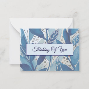 Blue Watercolour Leaf Thinking of You Card