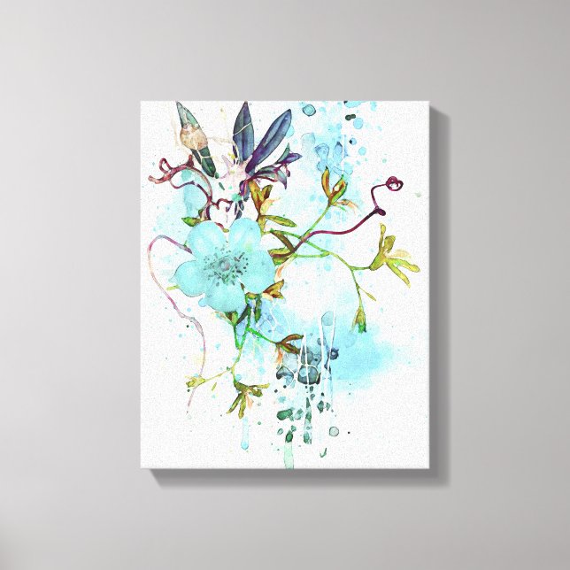 Blue Watercolour Pastel Floral Canvas Print (Front)