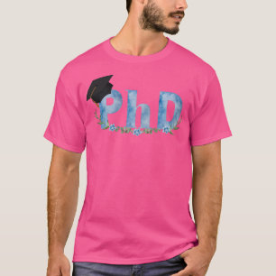 Blue watercolour PhD with green branches blue flow T-Shirt