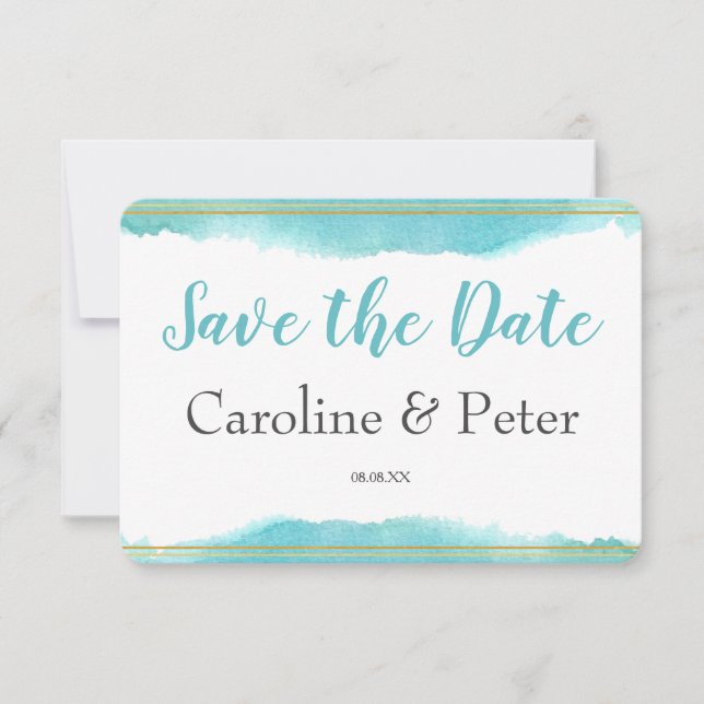 Blue Watercolour Save the Date Card (Front)