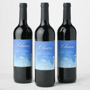 Blue Watercolour Sky and Foliage Wine Label