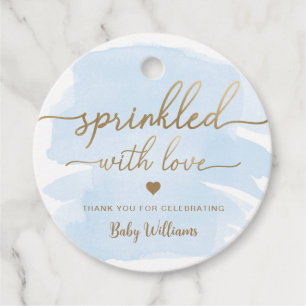 Blue Watercolour Sprinkled With Love Baby Shower Favour Tags