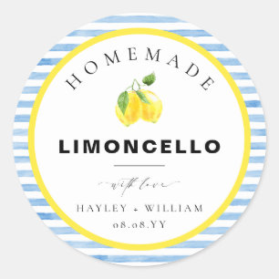 Blue Watercolour Stripe Limoncello Favour Classic Round Sticker