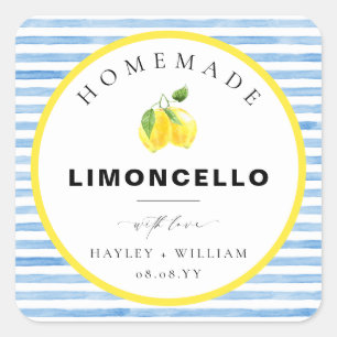 Blue Watercolour Stripe Limoncello Favour Square Sticker