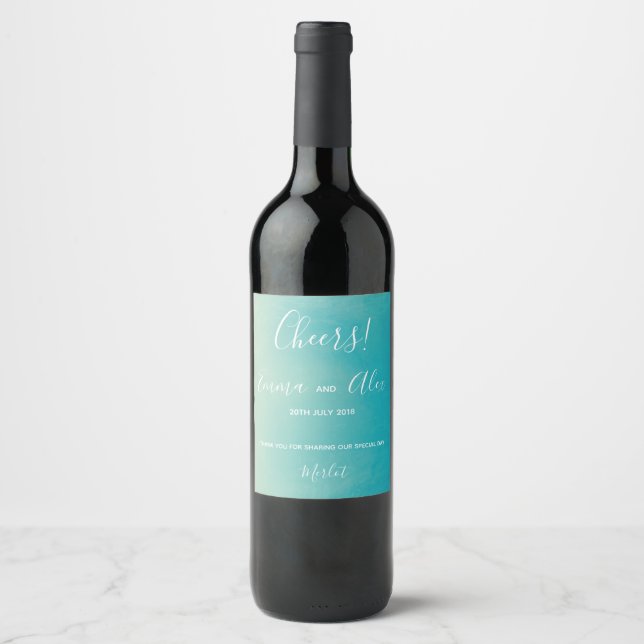 Blue Watercolour | Wine Bottle label (Front)