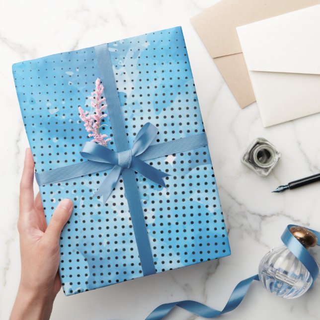 Blue Watercolour with Dot Pattern Wrapping Paper (Gifting)