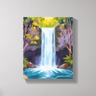 Blue Waterfall   Forest Landscape Nature Painting Canvas Print