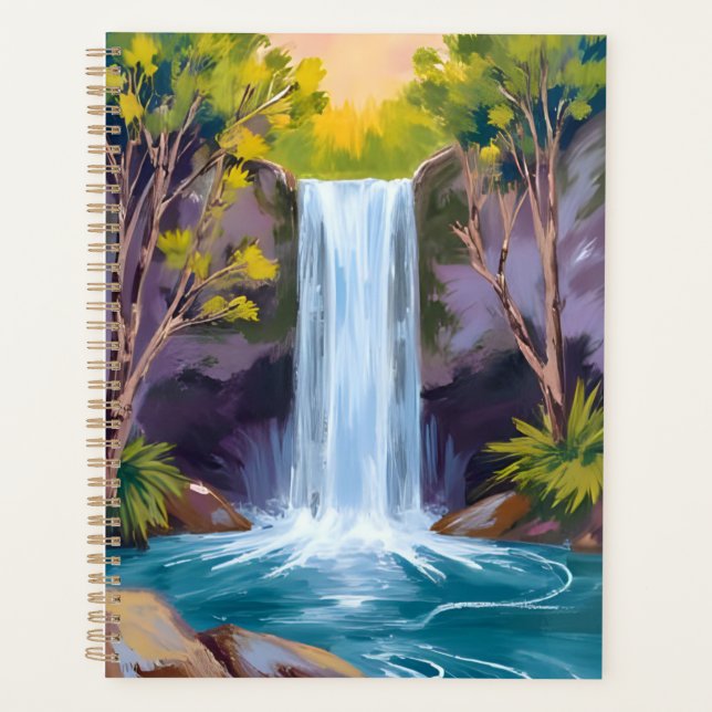 Blue Waterfall | Forest Landscape Nature Painting Planner (Front)