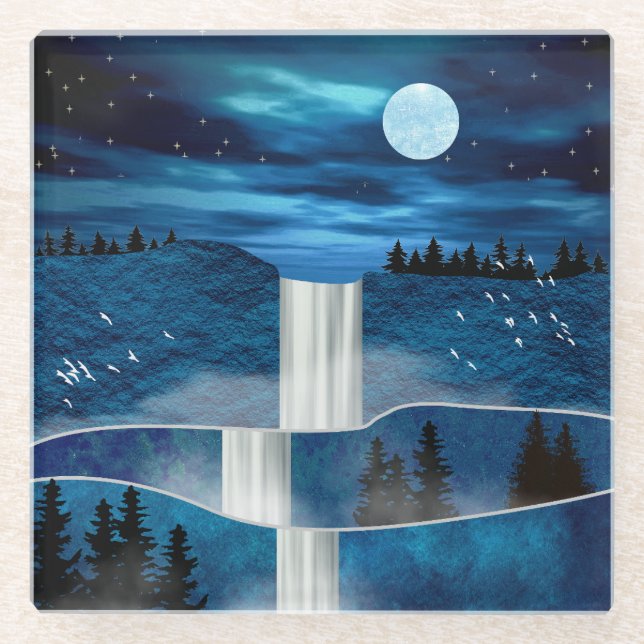 Blue Waterfall Glass Coaster (Front)