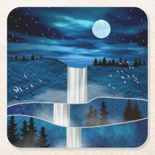 Blue Waterfall Square Paper Coaster