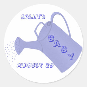 Blue watering can, Custom baby shower stickers