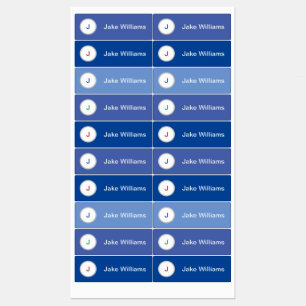 Blue  waterproof name labels with initial