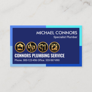Blue Waters Frame Gold Plumbing Icons Business Card