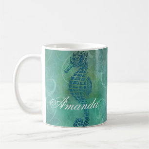 Blue Waters, Seahorse and Flourish Coffee Mug