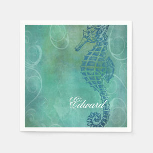 Blue Waters, Seahorse and Flourish Napkin