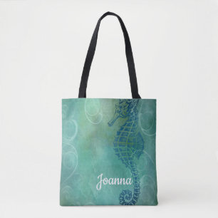 Blue Waters, Seahorse and Flourish Tote Bag
