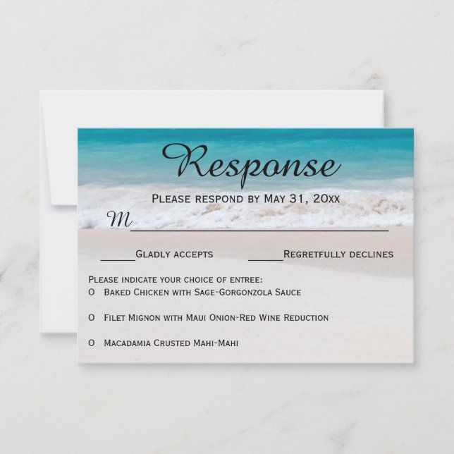 Blue Waters White Sand RSVP Response Cards (Front)